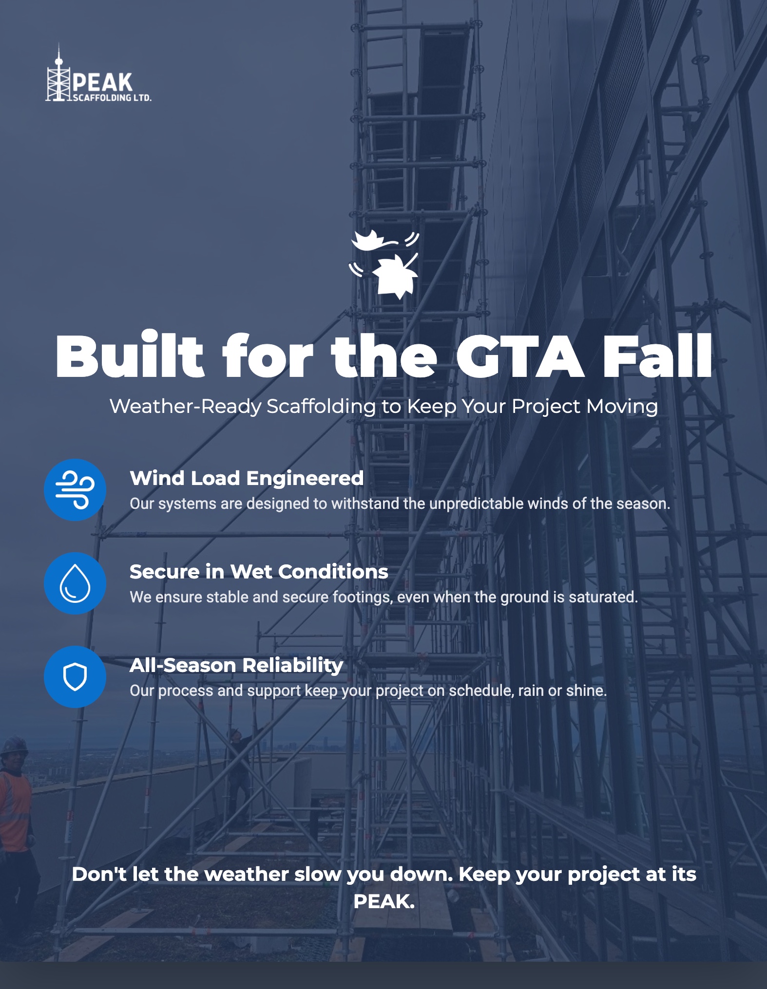 PEAK Scaffolding social media post about their service area