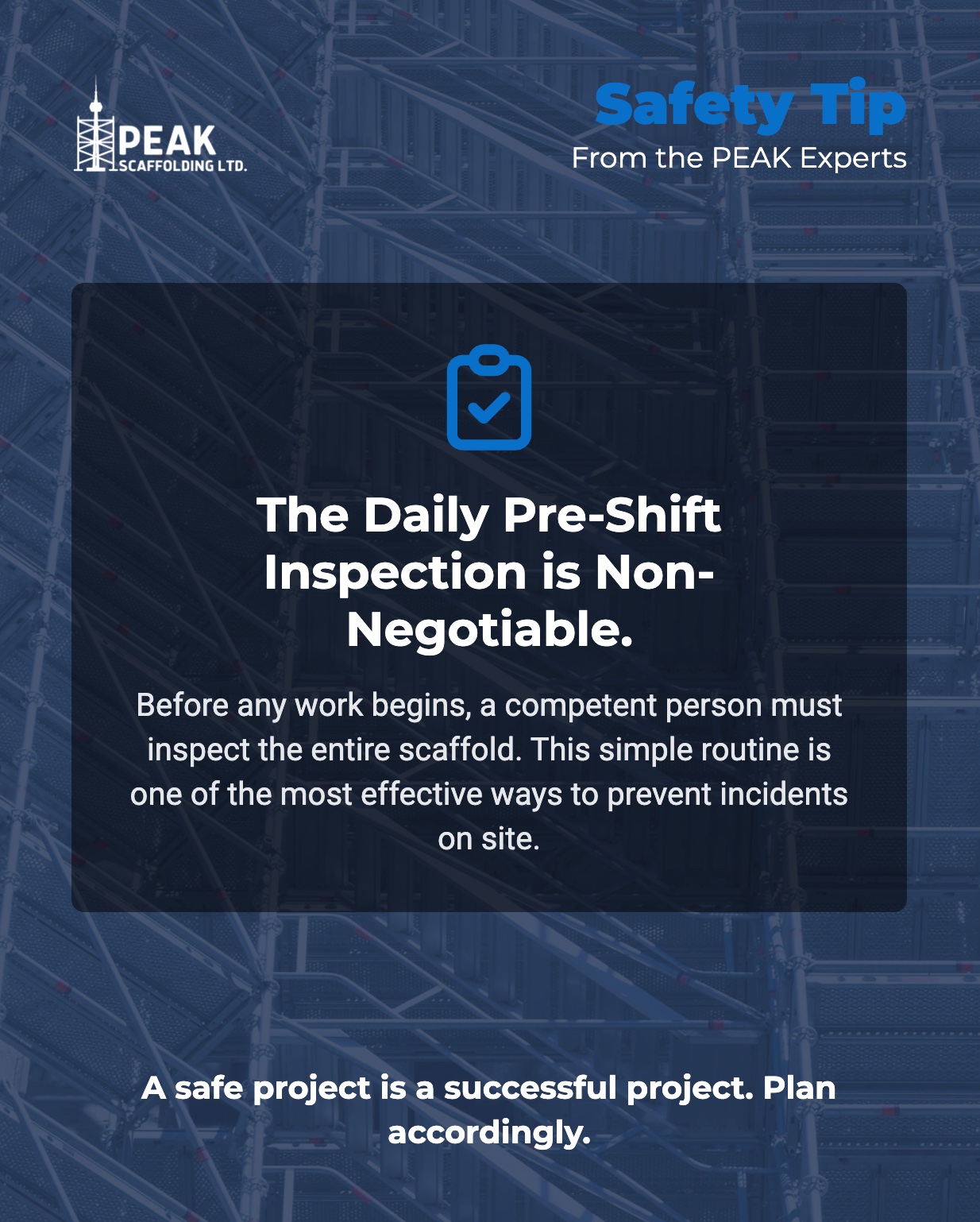 Example of PEAK Scaffolding social media post about safety